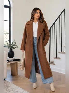 Long Brown Teddy Coat  ANEWST A- Cozy Chic Outerwear size M BN